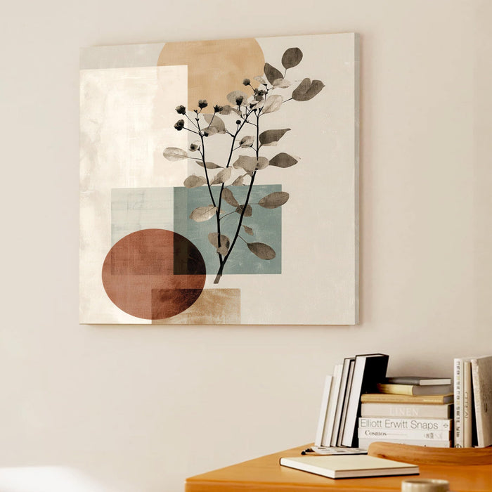 Boho Botanical Stretched Canvas Painting For Living Room | Abstract Nature Wall Art Large Canvas Painting For Livingroom Home Decor, Bedroom, Hallway's, Office, Hotel - 86x86 cm