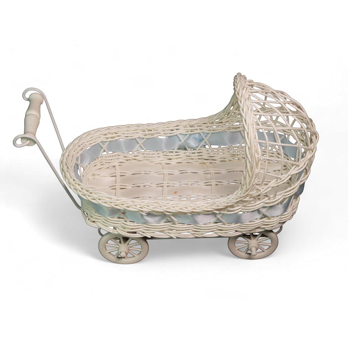 Gift Hamper Wicker Trolley, Mini Doll Stroller Shape Flower Basket/Gift Presenter, Organizer for Home and Table Décor (9x12 Inch)