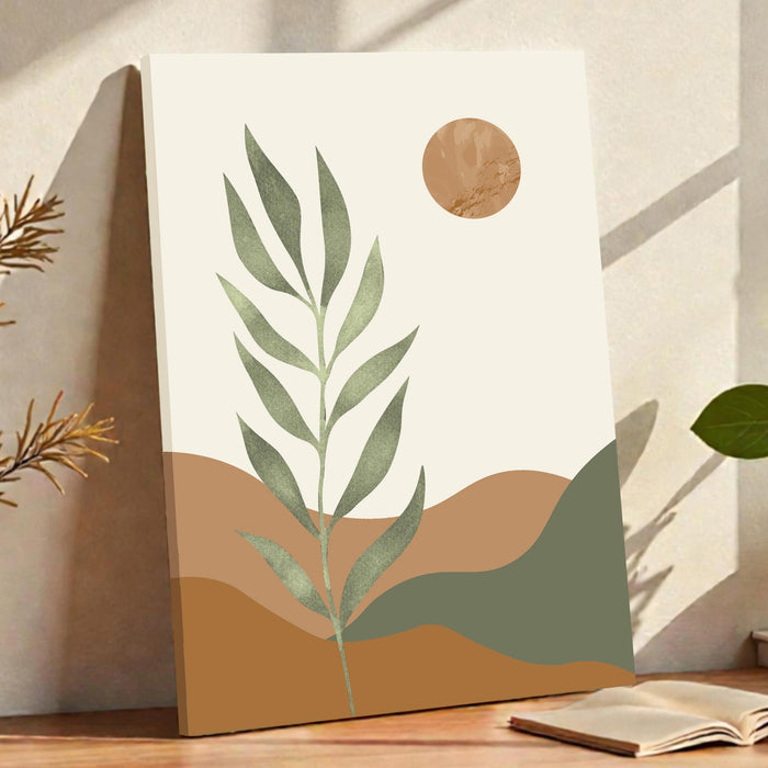 Abstract Botanical Leaves Sun Stretched Canvas Wall Art Modern Boho Illustration Painting for Home & Office Wall Decor, (16x22 Inch)