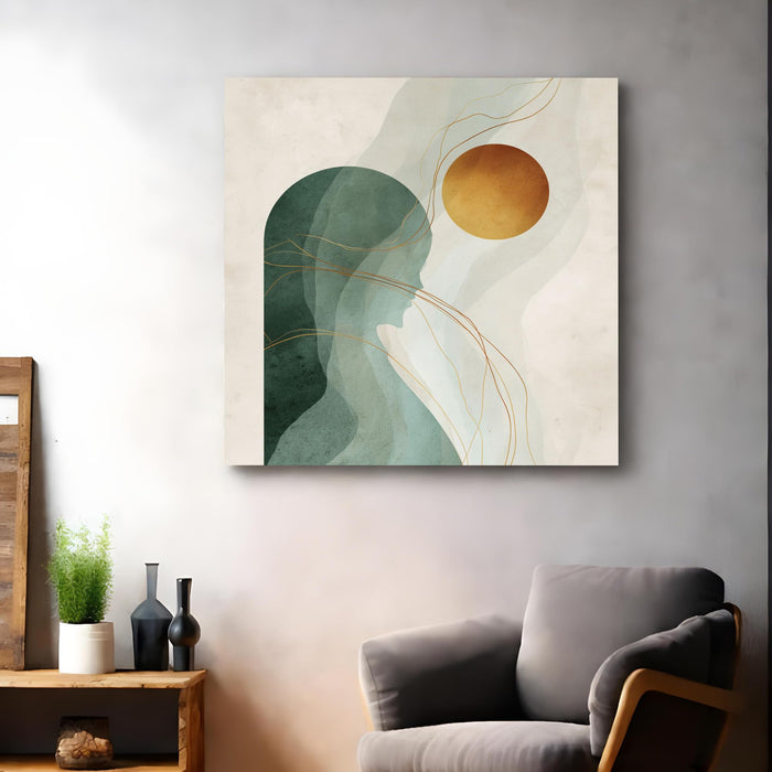 Women Boho Circles Stretched Canvas Wall Art Painting For Living Room, Modern Minimalist Earth Tone Painting, Contemporary Abstract Decor for Living Room, Office & Studio (56xx56 cm)