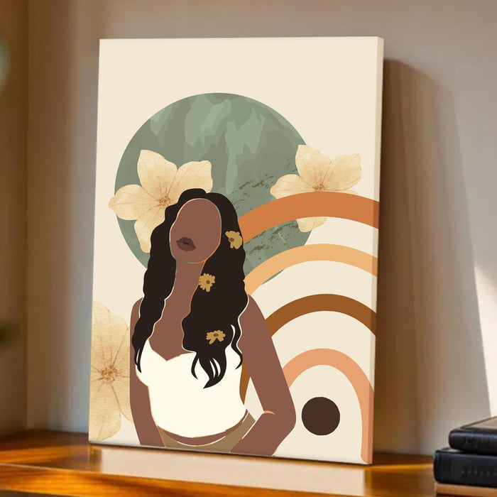 Abstract Women Botanical Stretched Canvas Wall Art Modern Boho Illustration Painting for Home & Office Wall Decor, (16x22 Inch)