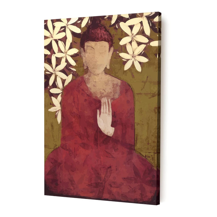 Art Street Stretched On Frame Canvas Painting Calm buddha in Red Choga Art For Living Room, Decorative Home & Wall Décor Abstract Art (Size: 16x22 Inch)
