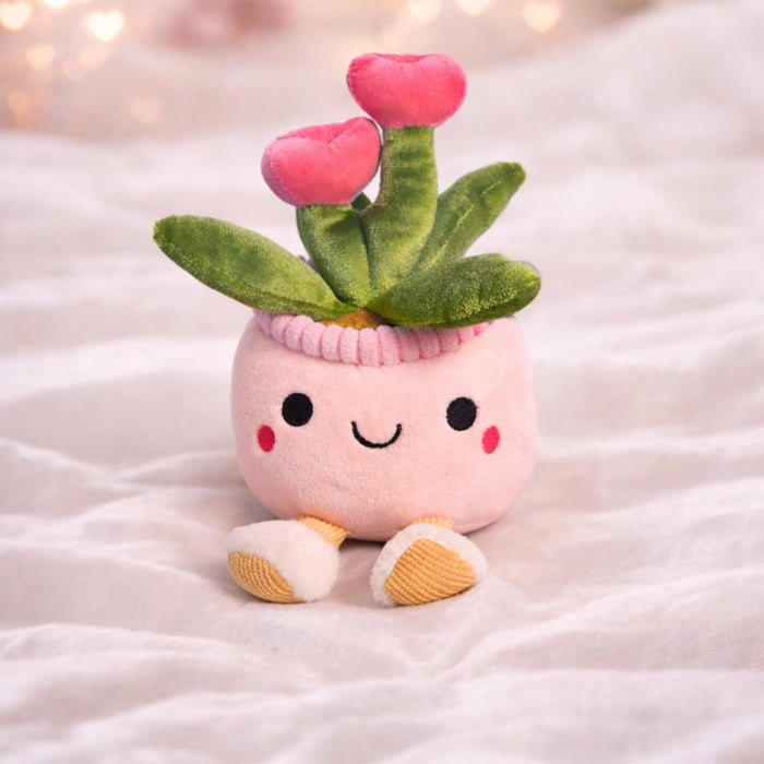 Art Street Cute Pink Potted Plush Plant with Smiling Face & Dangling Legs | Soft Heart Flower| Kawaii Desk Decor | Unique Gift for Plant Lovers, Valentine's Day