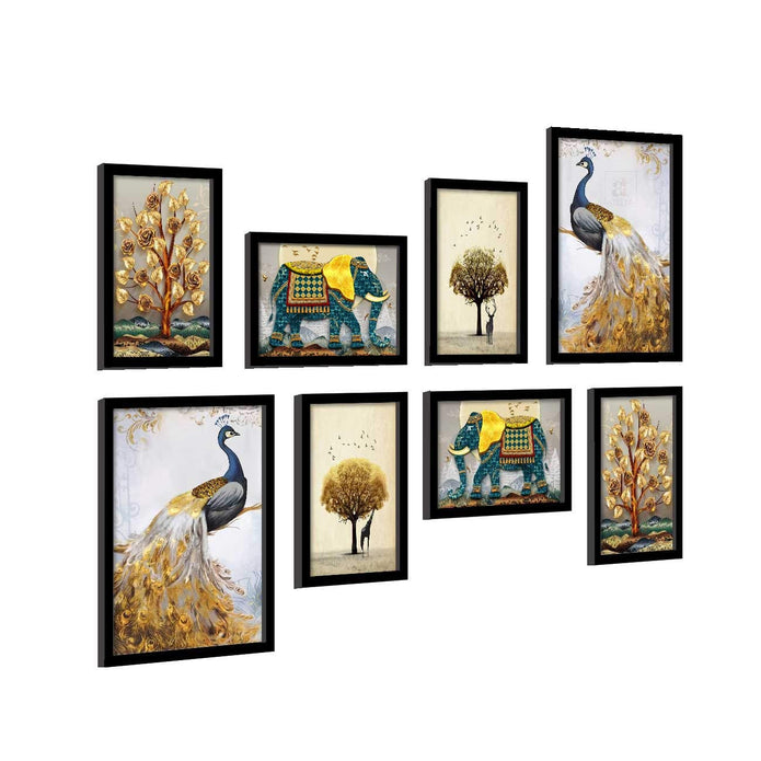 Set Of 8 Framed Poster Art Print -Royal Imperial-Multicolored, For Home & Office Decor