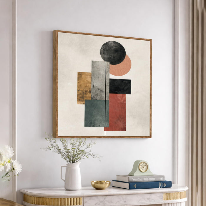 Geometric Abstract Framed Painting For Living Room | Mordern Boho Large Canvas Painting With Frame Wall Art For Bedroom, Hallway's, Office, Hotel, Size 58x58 cm