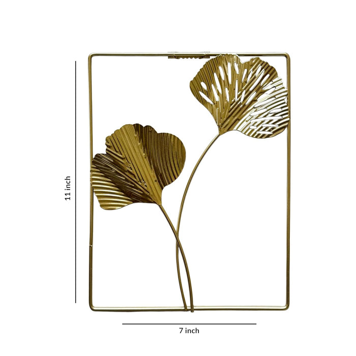 Modern Luxury Leaf Shape Metal Wall Art Hanging Décor, Golden Iron Palm Leaf Hanging Ornaments, Wall Sculpture with Frame for Home Decor (Size: 8x10 Inch)