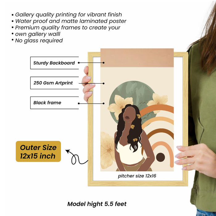 Boho Portrait & Abstract Framed Painting Wall Art Set of 6 | Modern Feminine, Botanical & Rainbow Prints | Soft Neutral Tones | Engineered wood Frame Wall Décor, (Size: A3)