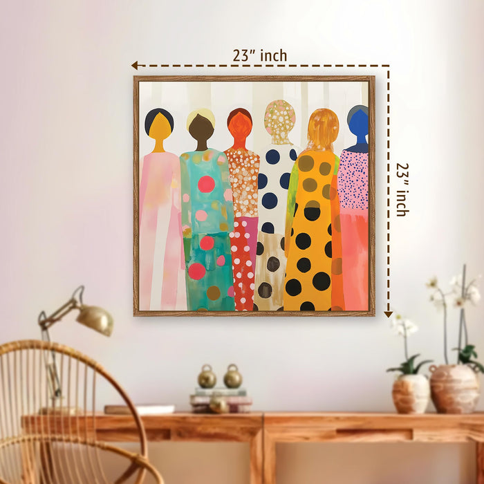 Modern Figurative Framed Painting For Living Room | Women Unity Large Canvas Painting With Frame Wall Art For Bedroom, Hallway's, Office, Hotel, Size 58x58 cm