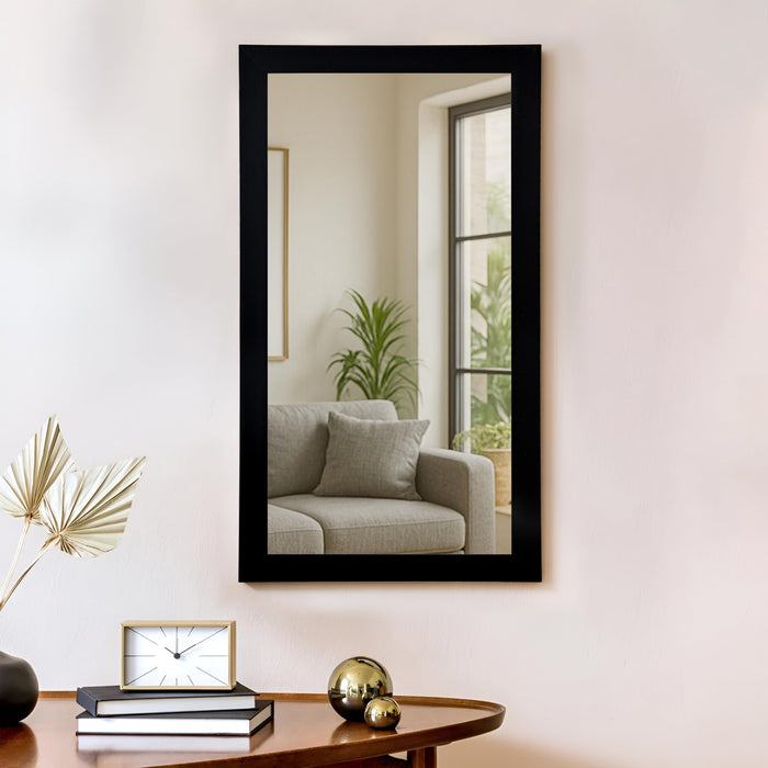 Bathroom Wall Mirror, Black Wall Mount Rectangular Makeup Mirror, Decorative Looking Glass with Frame (Size: Inner: 12x24 in, Outer: 15x27 Inch)