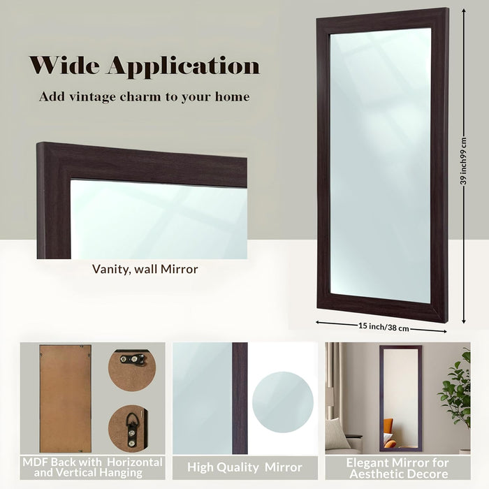 Bathroom Wall Mirror, Black Wall Mount Rectangular Makeup Mirror, Decorative Looking Glass with Frame Inner Size 12x36 Inch Outer (15x39 Inch)