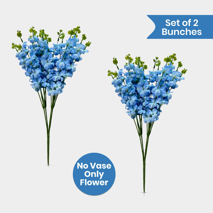 Art Street Artificial Blue Cherry Blossom Flower Bunch for Table Indoor Home Decoration |Valentine Day, Christmas Day, New Year Decor | Pack of 1|16 Stems, Size: 18.5 Inch (Without Pot)