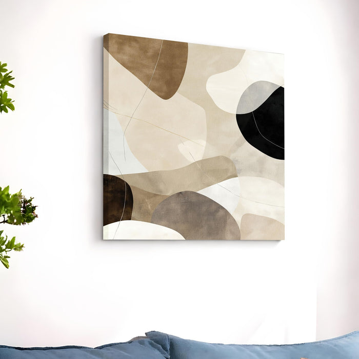 Large Framed Neutral Abstract Wall Art Painting For Living Room, Modern Minimalist Stretched Canvas Poster in Earth Tones, Geometric Shapes for Living Room, Office & Home Decor (56xx56 cm)