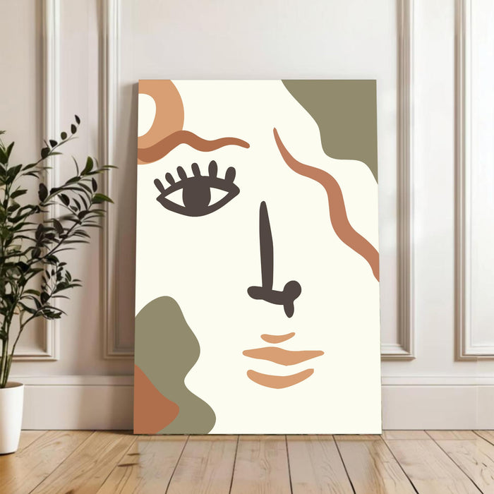 Abstract Face Stretched Canvas Wall Art Modern Boho Illustration Painting for Home & Office Wall Decor, (16x22 Inch)