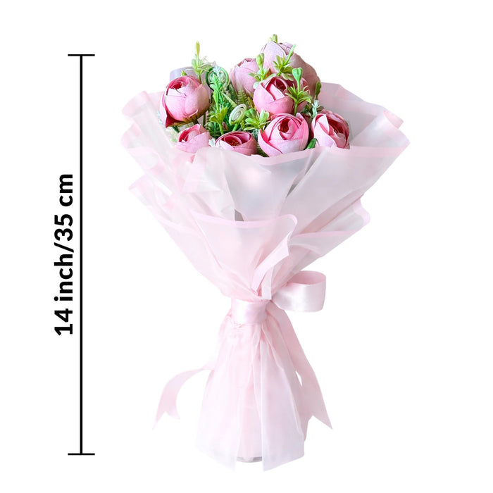 Art Street Artificial Rose Bouquet, Pink Flower Arrangement, Handmade Fabric Flowers for Valentine's Day Gift, Birthday, Anniversary, Romantic Gift for Women, Men, Home Decor, Couple, 35 cm
