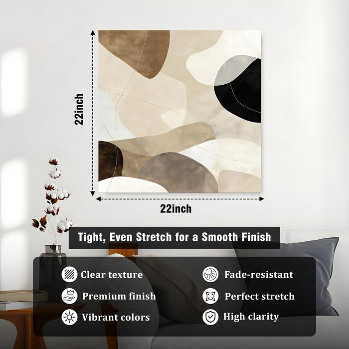 Large Framed Neutral Abstract Wall Art Painting For Living Room, Modern Minimalist Stretched Canvas Poster in Earth Tones, Geometric Shapes for Living Room, Office & Home Decor (56xx56 cm)