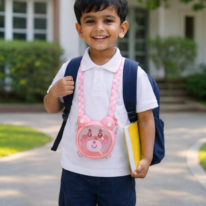 Cute Bear Water Bottle with Straw & Adjustable Shoulder Strap, 700ml Large Capacity Portable Sipper Cup for Kids & Girls, Leakproof BPA-Free Plastic Drinkware for School & Travel (Pink, 6x5.3 Inch)