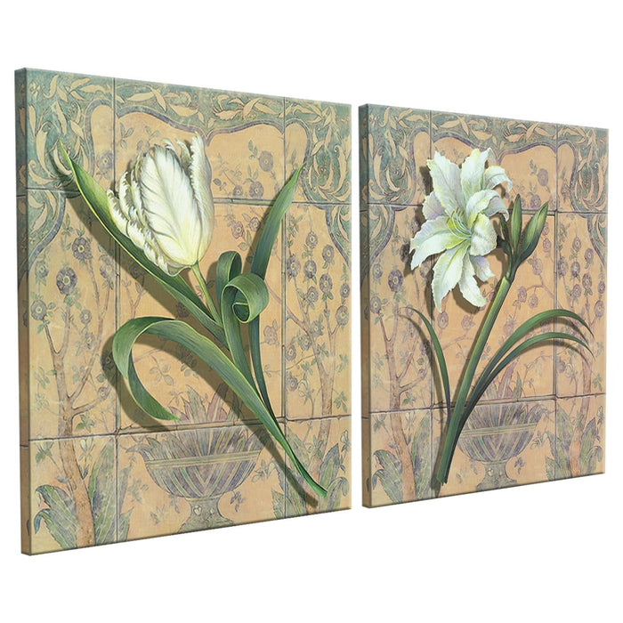 Decorative Jardin Birds Stretched Canvas Painting for Home Decor (Multicolor, Set of 2, 12 X 12 Inches)