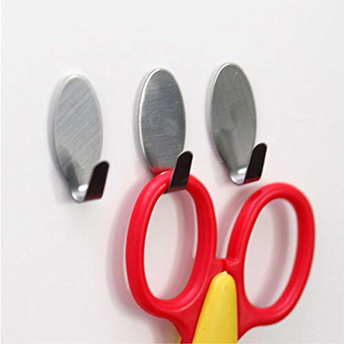 Art Street Adhesive Wall Hooks, Multipurpose Small Oval Stainless Steel Adhesive Hooks - Load Capacity Upto 1 Kg - Silver (Pack Of 25, Size: 1.5x3.5 Cm)