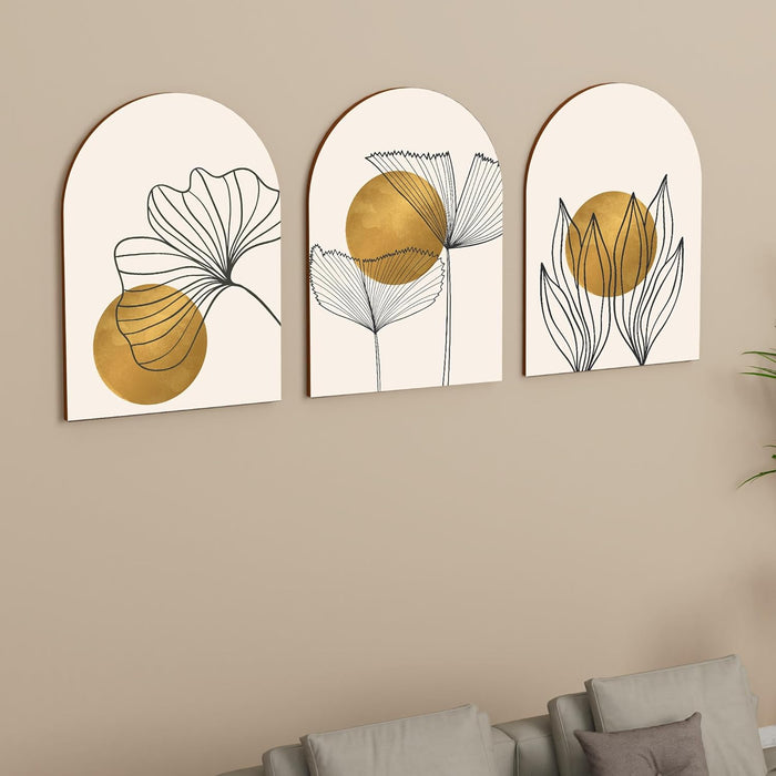 MDF Wall Art Prints Tropical leaf, Modern Home Décor (Set of 3, Size: 16x22 Inch)