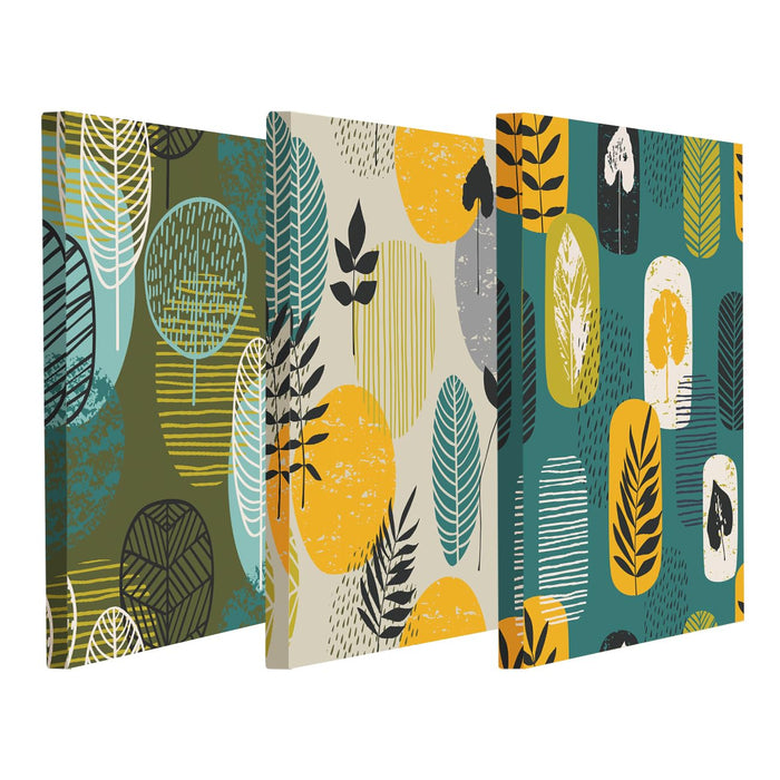Stretched Canvas Painting Botanical Abstract Green Leaf for Living Room (Set of 3, Size: 12x12 Inch)