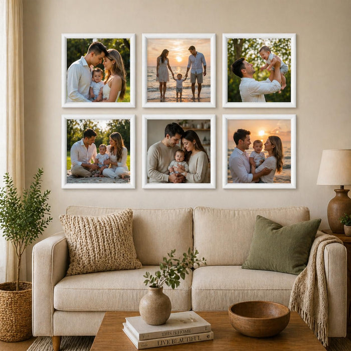 Art Street Picture Photo Frame Set of 6 for Bedroom, Tabletop Frames with Stand, Photo Frames for Couples, Weddings, Home Decor, Portrait or Landscape Display (White, 8x8 Inch)