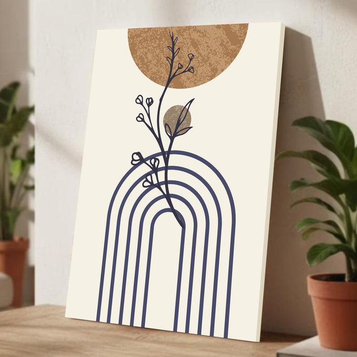 Abstract Blue Rainbow leaves Stretched Canvas Wall Art Modern Boho Illustration Painting for Home & Office Wall Decor, (16x22 Inch)