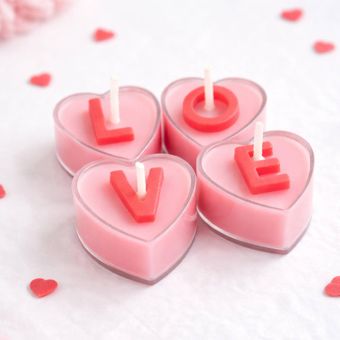 Love Candles Heart Shaped Set Pack of 4 Candle for Valentine’s Day, Romantic Scented Candles for Decor Proposal, Anniversary Gift Girlfriend Boyfriend Spouse Rose Fragrance Candle 1.8x4 cm Art Street