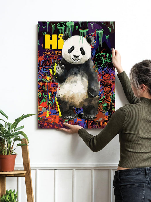 Art Street Stretched Canvas Painting Hi Panda Pop Graffiti Art For Home (Size: 16X22 Inch)