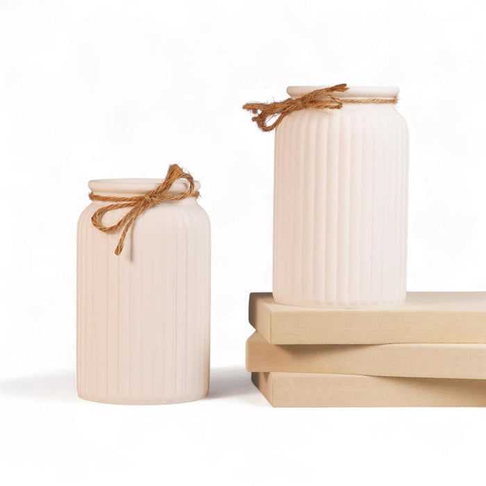 Beautiful Flower Vases PVC Pot for Plants Stand Elegant Ribbed Texture White Vase Made of Durable Plastic PVC Height - 15 cm