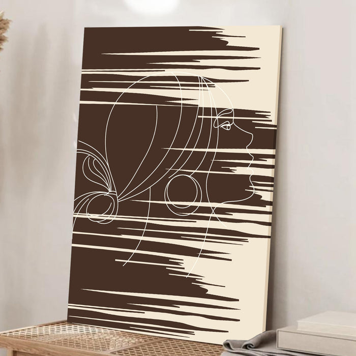 Abstract Women Dark face Pattern Stretched Canvas Wall Art Modern Boho Illustration Painting for Home & Office Wall Decor, (16x22 Inch)