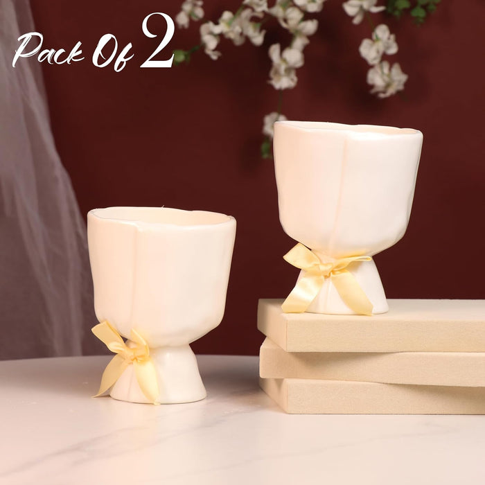 Beautiful Flower Vases, PVC Pot for Plants Stand Elegant Fold Texture White Vase Pot, Made of Durable Plastic PVC Height - 13 cm