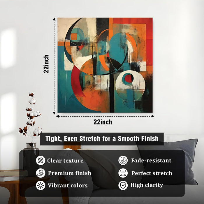 Modern Abstract Geometric Stretched Canvas Wall Art Painting for Living Room, Teal & Black Circles & Shapes Painting, Contemporary Decor for Living Room, Office & Home Decoration (56xx56 cm)