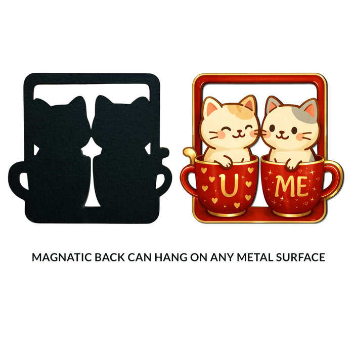Valentine’s Day Gift for Couples Girlfriend Boyfriend Romantic Couple Gift Idea Love Token Anniversary Present Cute U & Me Cats Fridge Magnet for Refrigerator 8x9 cm, Art Street