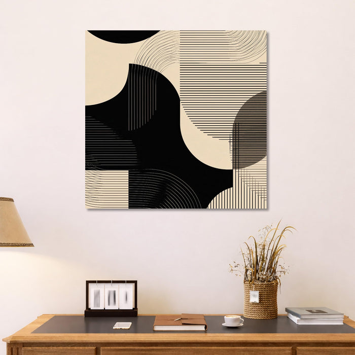 Modern Boho Optical Illusion Stretched Canvas Art Painting For Living Room, Minimalist Wavy Line & Geometric Shape Painting, Contemporary Abstract Decor for Living Room & Office (56xx56 cm)