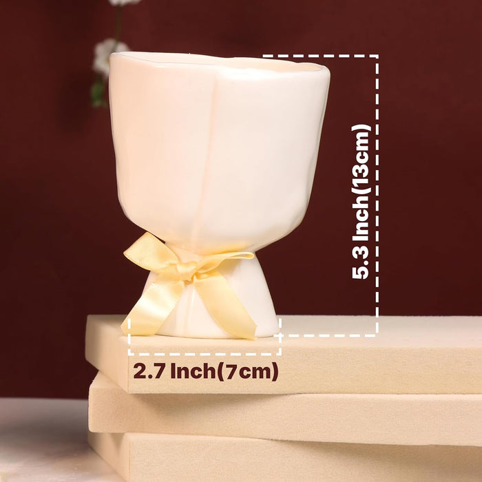 Beautiful Flower Vases, PVC Pot for Plants Stand Elegant Fold Texture White Vase Pot, Made of Durable Plastic PVC Height - 13 cm