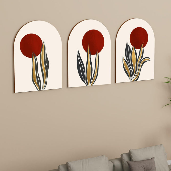 MDF Wall Art Prints Tropical leaf, Modern Home Décor (Set of 3, Size: 16x22 Inch)