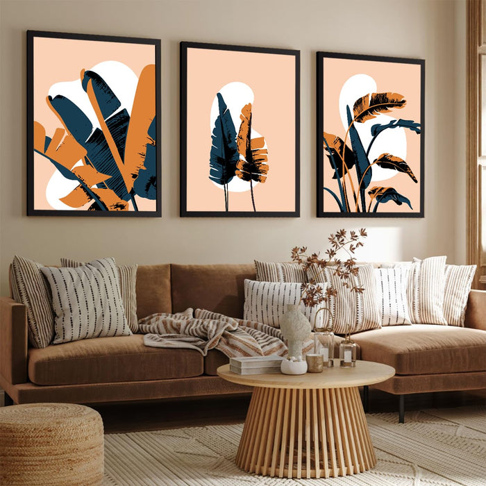 Art Street Wall Art Prints Embossed Laminated Framed, Three Amber Tropical Blue Art For Wall Décor Abstract Art (Size: 16x22 Inch)