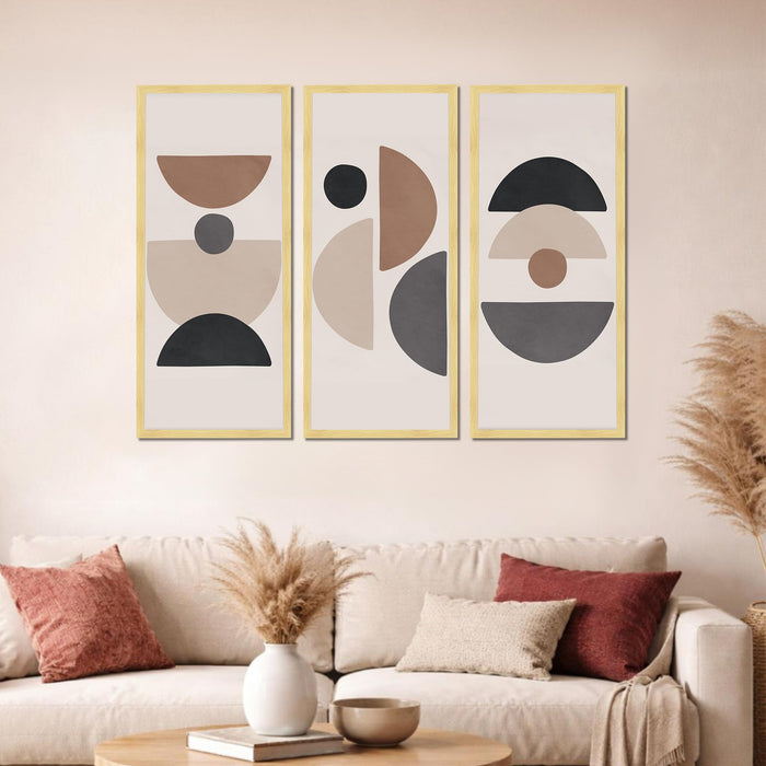 Abstract Geometric Framed Wall Art Set of 3 | Modern Boho Minimal Wall Décor |Engineered Wood Frame Art for Living Room, Bedroom & Office, 8.9x18.9 Inch