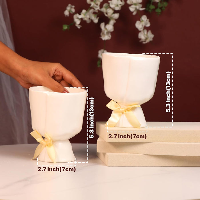 Beautiful Flower Vases, PVC Pot for Plants Stand Elegant Fold Texture White Vase Pot, Made of Durable Plastic PVC Height - 13 cm