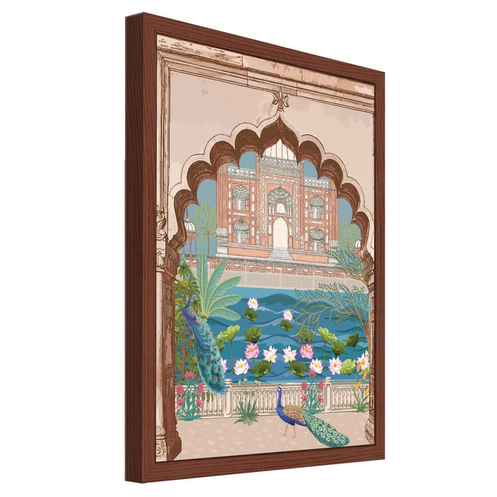 Art Street Wall Art Prints Embossed Laminated Framed, Peacock in Mughal Tomb Art For Wall Décor Abstract Art (Size: 16x22 Inch)
