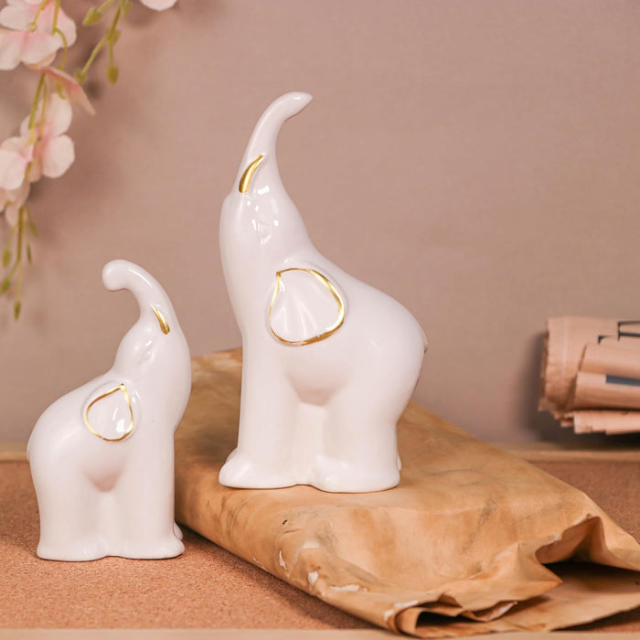 Elephant Showpiece Statue for Home Décor, White (1.6x4.5 & 2x6 inch)