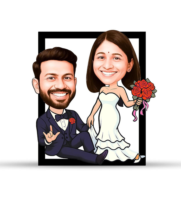 Customized Caricature Character Cartoon Photo Frame, MDF Personalized Caricature Anniversary Gift For Husband, Wife, Customised Gift For Friends & Family, Girlfriend, Boyfriend, Couples