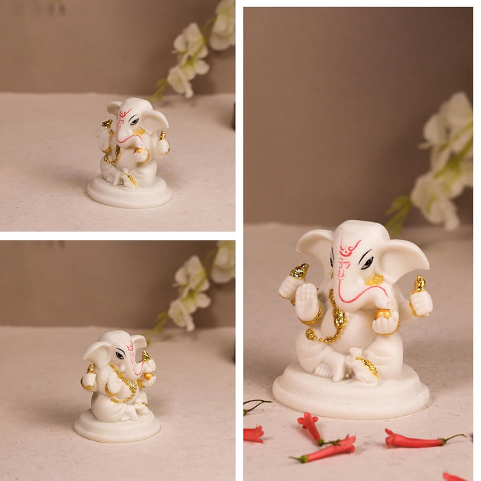 Ganesh Ji Statue Showpiece Idol, Crafted from Marble Finish Ganesh Ji Murti (White, 6x7 cm)