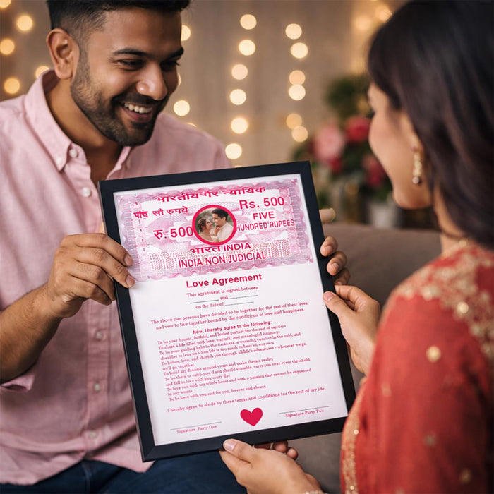 Customized Love Contract Photo Frame Non-Judicial Stamp Paper Love Agreement Certificate Romantic Couple Gift Valentine’s Day Anniversary Gift for Husband Girlfriend Boyfriend 22x32 cm