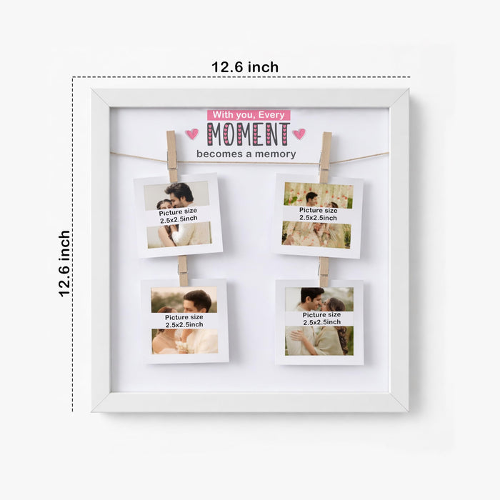 SNAP ART Photo Hanging Display with Clips, Personalized Wooden Photo Frame for Couple Memories, Valentine’s Day Gift for Girlfriend Boyfriend Spouse, Romantic Wall Photos Frame, 32x32 cm