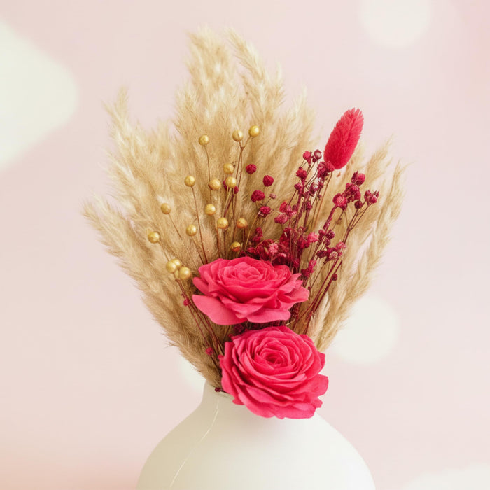 Art Sreet White Ceramic Decorative Vase with Pampas Grass & Red Wood Flowers | Minimalist Table Decor | Aesthetic Home Decoration for Living Room, Bedroom, Entryway | Dried Flower Arrangement Set