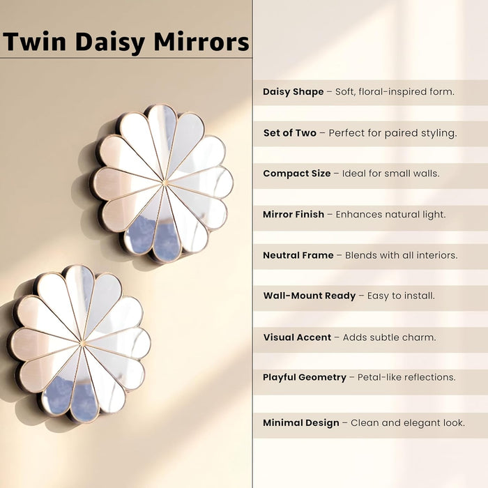 Bronze Decorative Wall Mirrors 2 Piece Daisy Mirror Set, Floral Petal Design, Compact Size, Wall-Mount Ready 24x24 cm