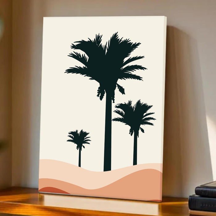 Abstract Palm Tree Desert Stretched Canvas Wall Art Modern Boho Illustration Painting for Home & Office Wall Decor, (16x22 Inch)