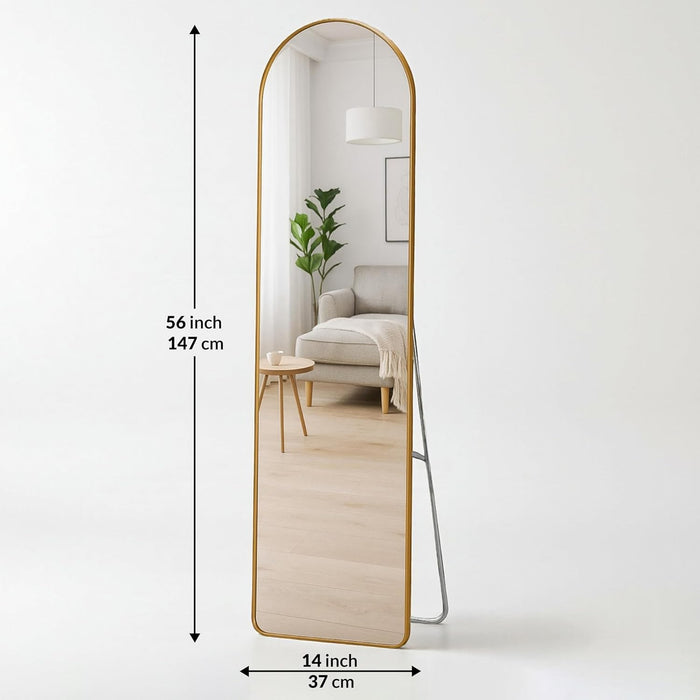Cheval Mirror 4.5 Feet Arch Mirror for Bedroom | Full Length Dressing Mirror Aluminum Frame with Stand (Gold, 37x147 CM)
