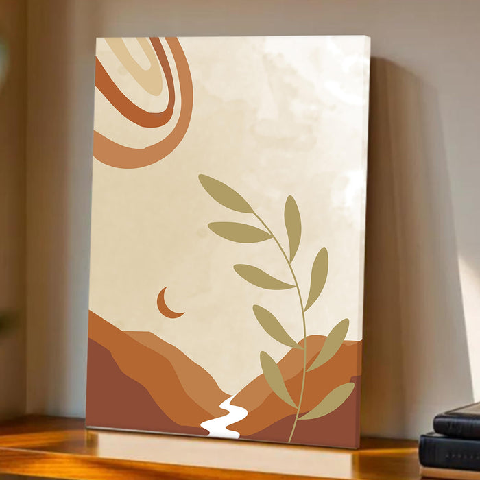 Abstract Desert Nature Stretched Canvas Wall Art Modern Boho Illustration Painting for Home & Office Wall Decor, (16x22 Inch)